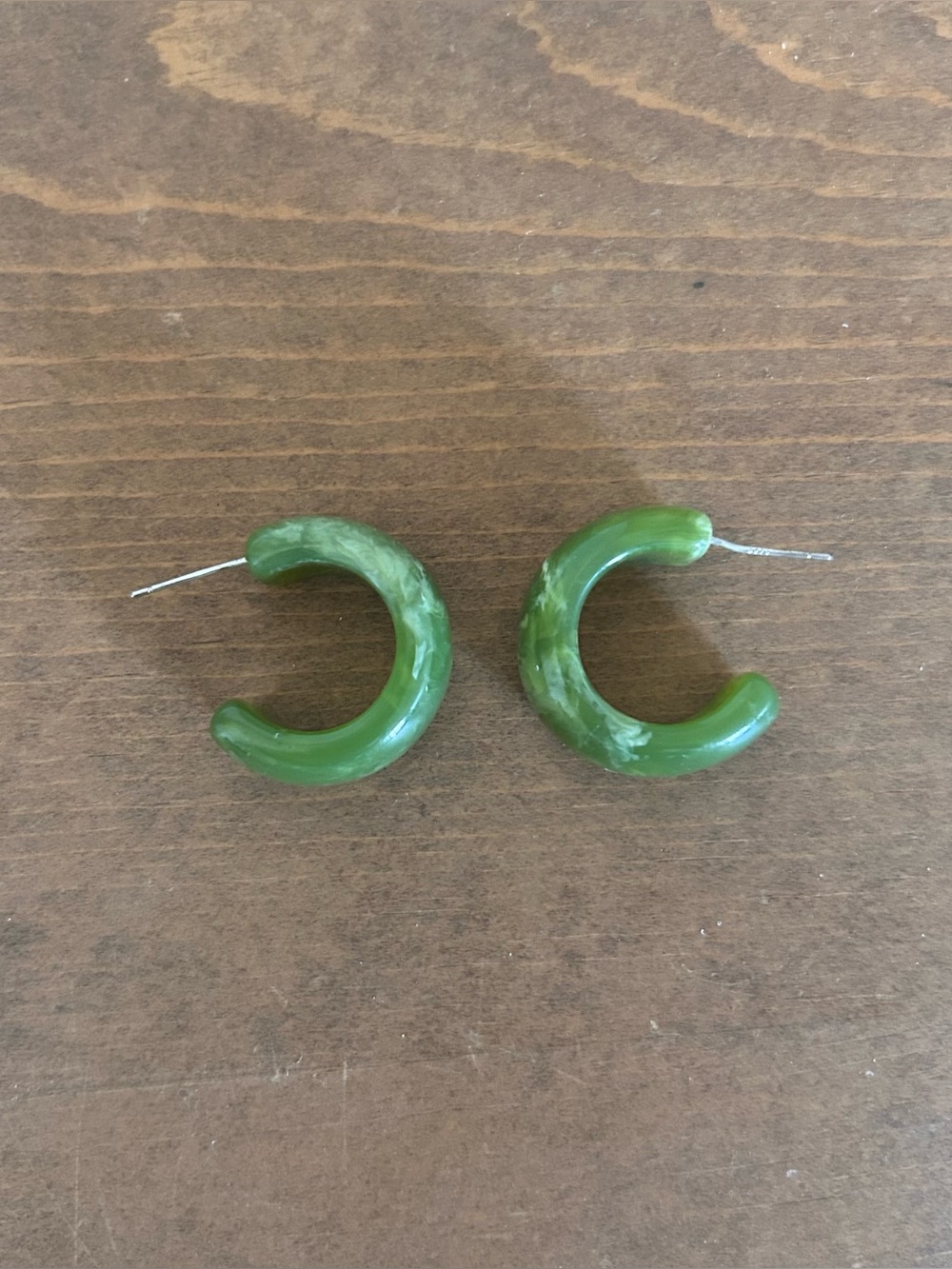 Green Hoop Earrings - Minimal Resin C-Shaped Hoops